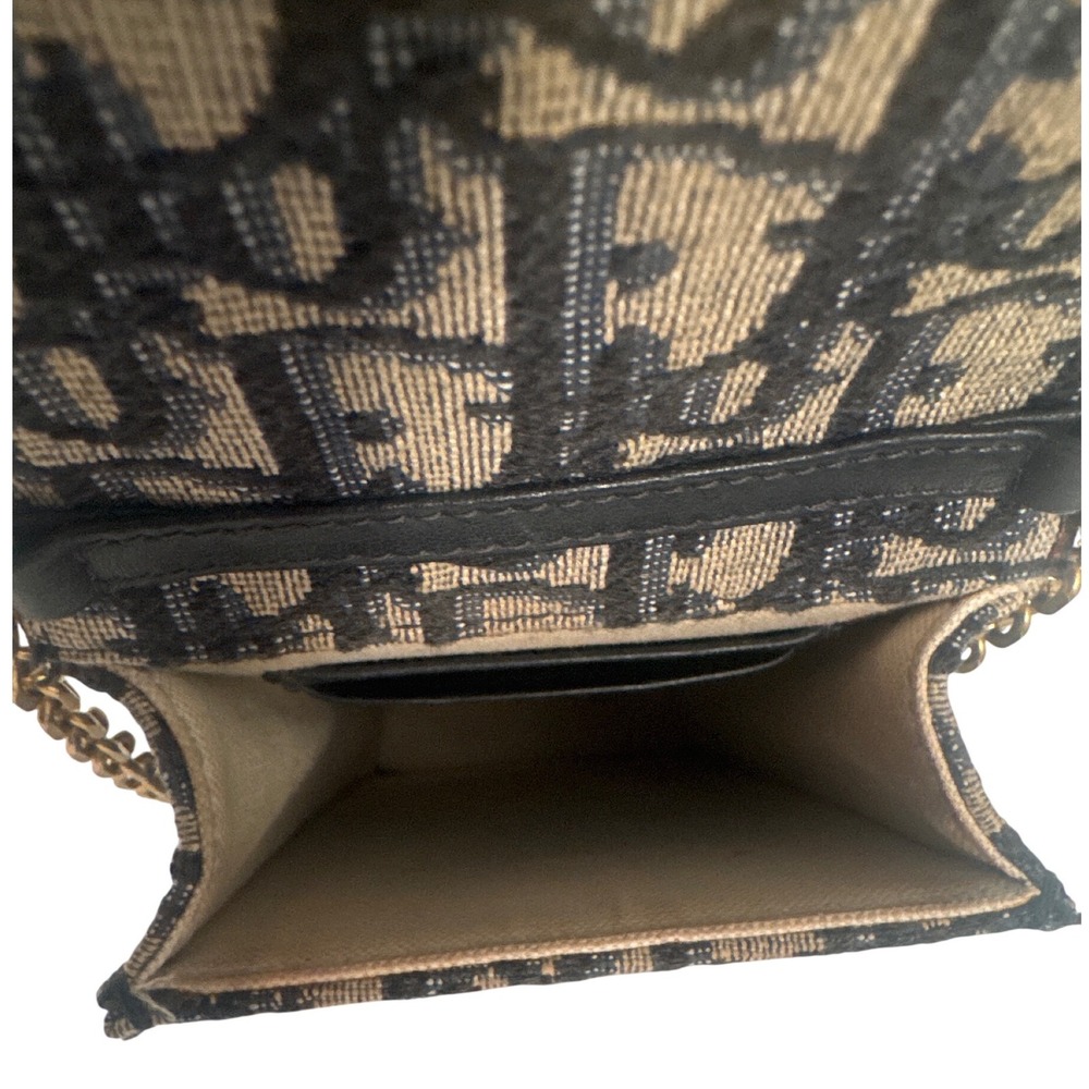 CHRISTIAN DIOR Vertical Saddle Chain Pouch Oblique Canvas Navy Blue Beige Gold - Picture 3 of 5